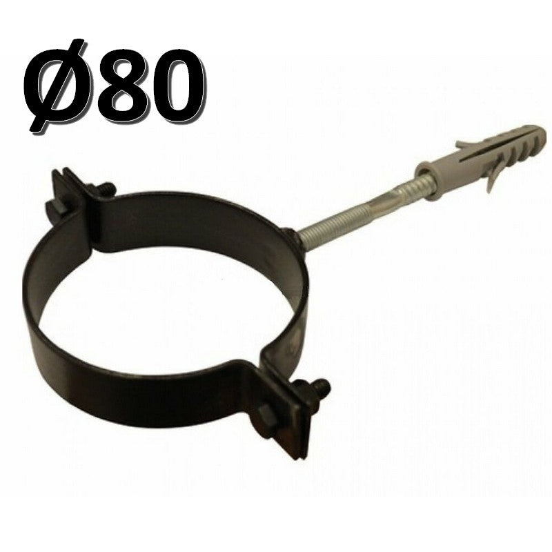 Collier en acier peint en noir pour tuyaux de POÊLES À PELLETS de Ø 80 mm