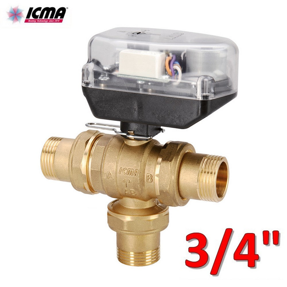 ICMA 343 - Vanne de zone à bille de dérivation 3 voies 3/4'' avec servocommande 230 V