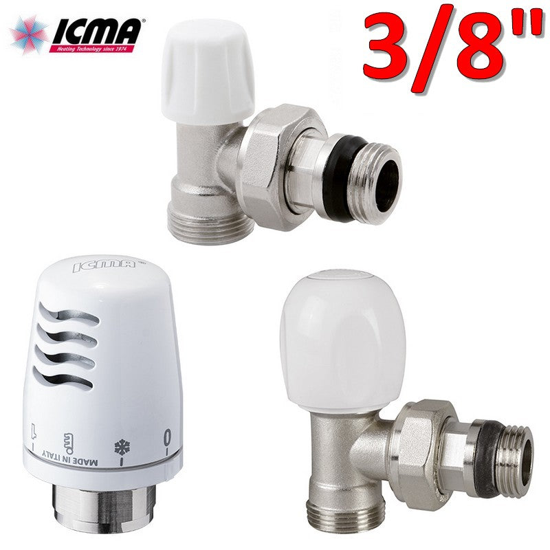 Kit thermostatique ICMA - vanne + verrou + tête thermostatique 3/8'' avec raccord en cuivre ou multicouche