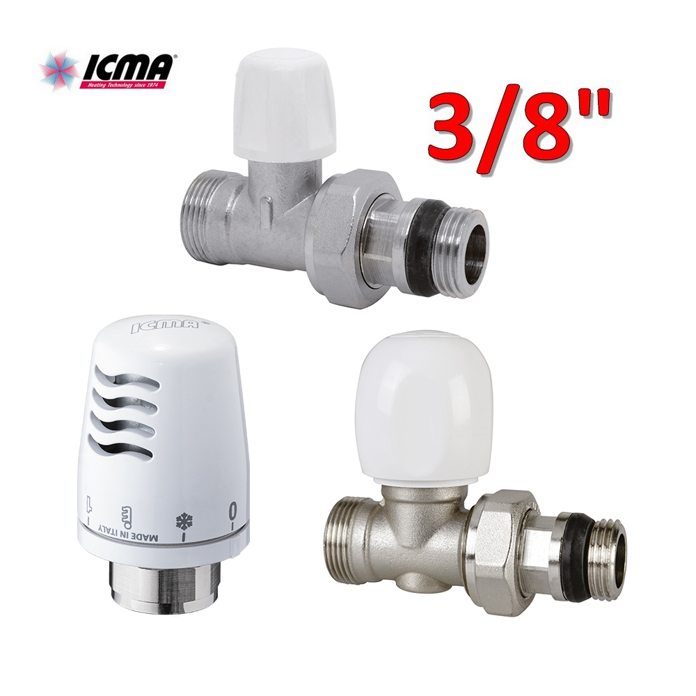 Kit thermostatique ICMA - vanne + support + tête thermostatique, raccord droit en cuivre 3/8'' ou multicouche