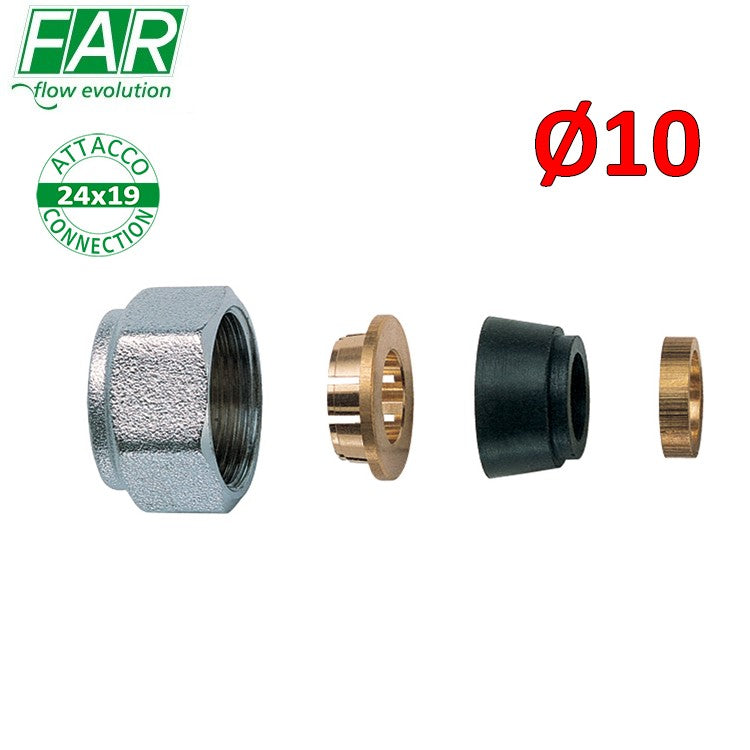 Adaptateur 8427 - 24x19 pour tuyau en cuivre Ø 10 mm, avec joint de compression en caoutchouc - FAR
