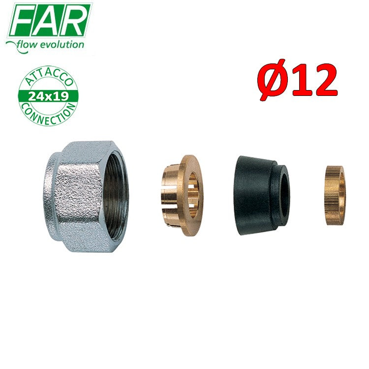Adaptateur 8427 - 24x19 pour tuyau en cuivre Ø 12 mm, avec joint de compression en caoutchouc - FAR