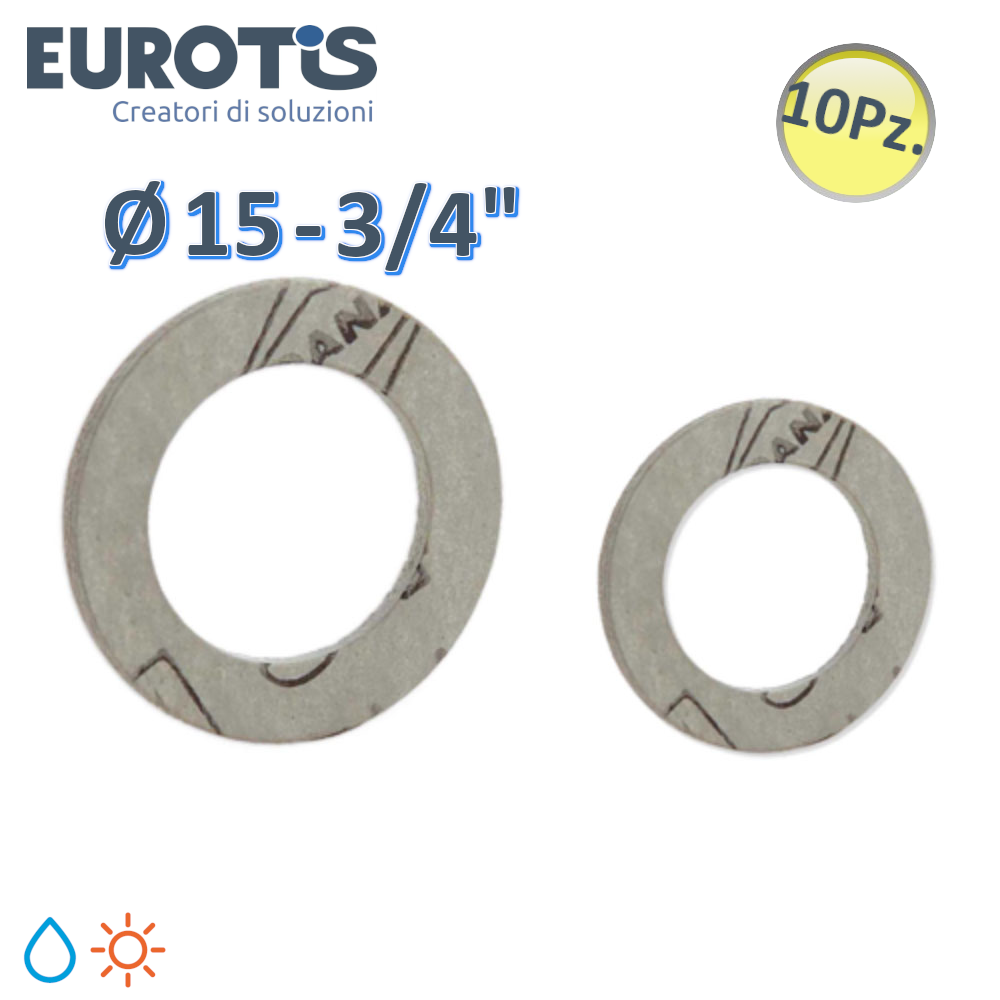 Lot de 10 joints plats Ø 15 - 3/4'' pour eau et solaire - Eurotis