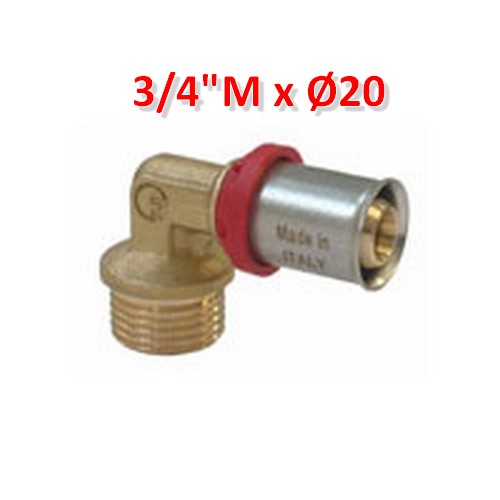 Raccord à sertir multicouche - Coude à 90° filetage mâle 3/4'' x Ø 20 mm