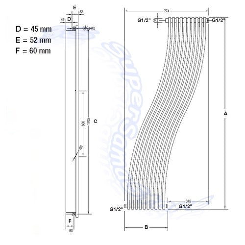Radiateur coloré conçu par CASSIOPEA Idropolis - H180 à droite
