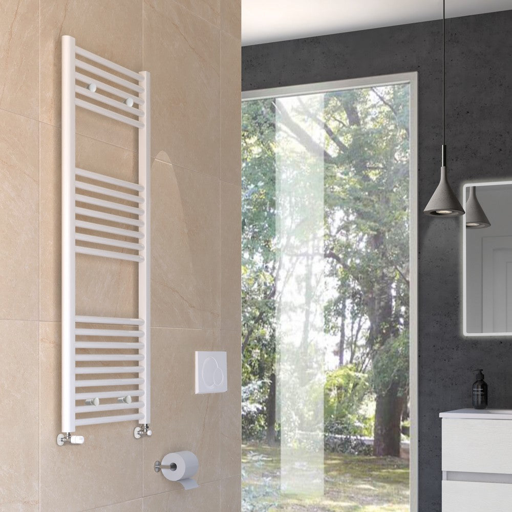 Opera Ercos white heated towel rail, 77 x 50 cm, 45 cm pipe centres