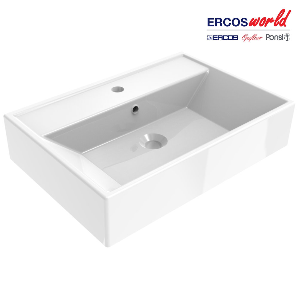 Lavabo mural rectangulaire en céramique avec trop-plein CUBA - Dimensions 60 x 42 x (H) 15 cm - PONSI