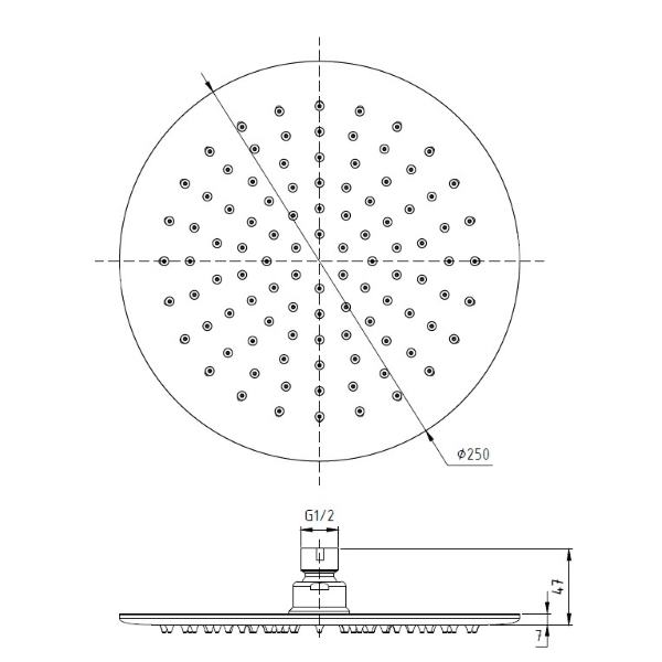 Pommeau de douche rond ultra-mince Ponsi en acier inoxydable, Ø 25 cm