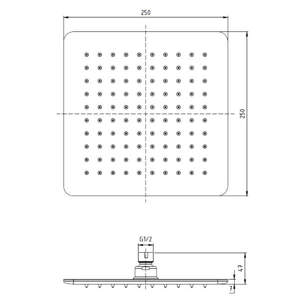 Pommeau de douche carré ultra-mince en acier inoxydable Ponsi 25x25cm
