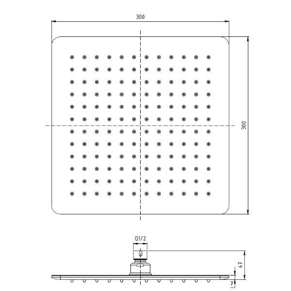 Pommeau de douche carré ultra-mince Ponsi 30x30 cm en acier inoxydable