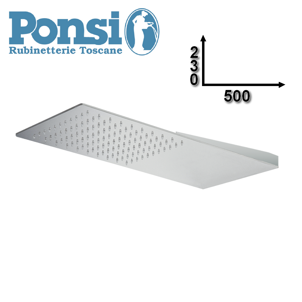 Pommeau de douche ultra-mince en acier inoxydable 500 x 230 cm avec effet pluie et système de fixation murale - Ponsi