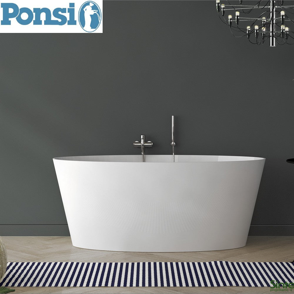 Baignoire ovale en résine effet marbre Ponsi Sigma avec structure de support - 159 x 72 cm