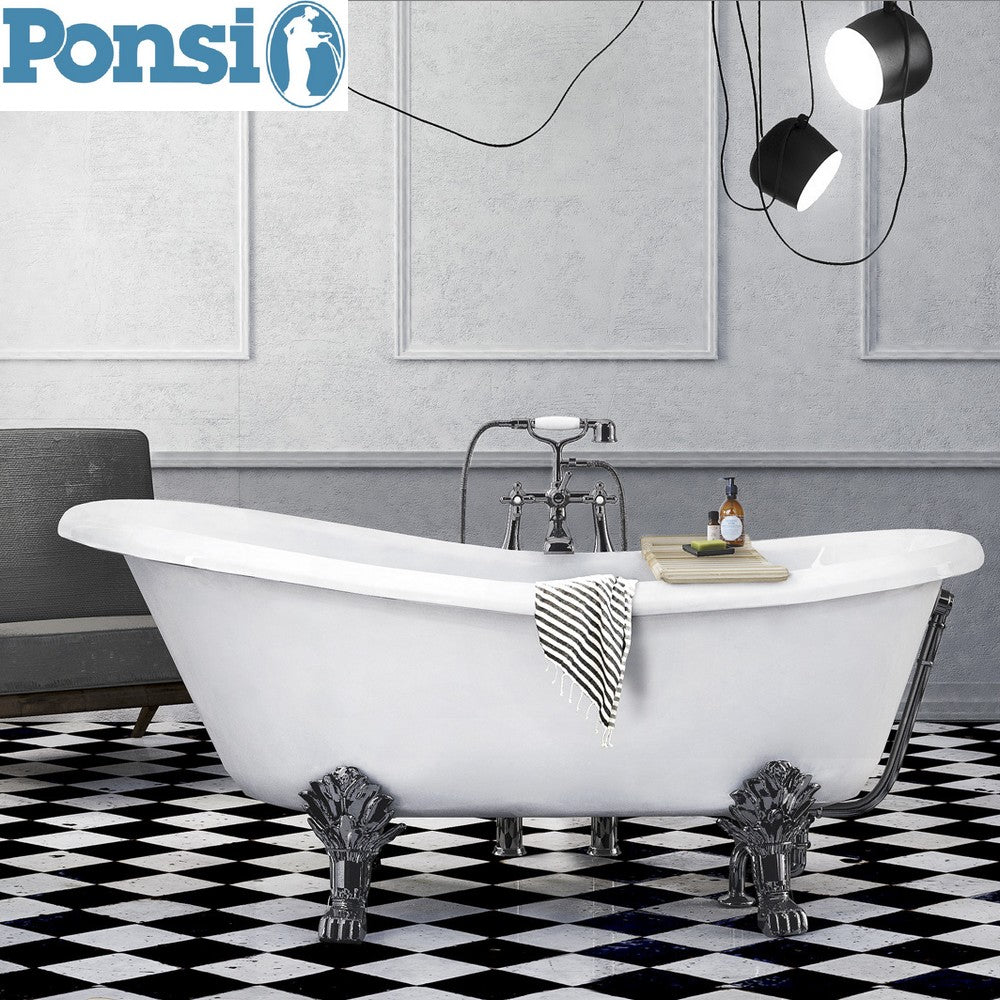 Baignoire Ponsi LAMBDA en résine effet marbre avec pieds chromés - 167 x 76 cm