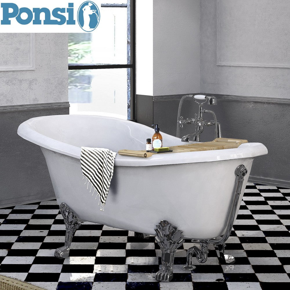 Baignoire Ponsi LAMBDA en résine effet marbre avec pieds chromés - 167 x 76 cm