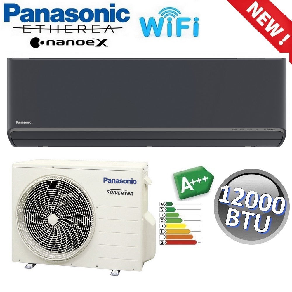 Climatiseur monosplit Panasonic ETHEREA Noir Graphite R32 - 12 000 BTU A+++ avec Wi-Fi et NanoeX