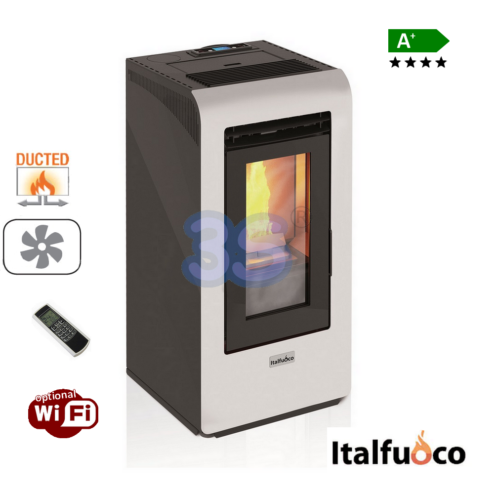 Poêle à granulés Italfuoco Cayenne 10 kW 230 m³ blanc à conduit avec télécommande - CYCA.10BC