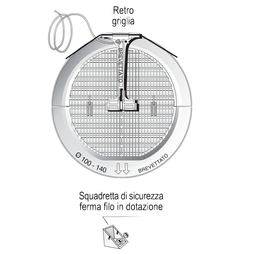 Grille de ventilation pliante IN/OUT Ø 186 mm en plastique avec maille et ressorts