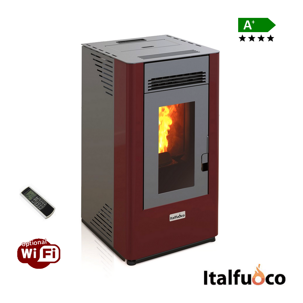 POÊLES À PELLETS Italfuoco Acciaio, 9 kW, 200 m³, Bordeaux, avec télécommande - DS.09UX
