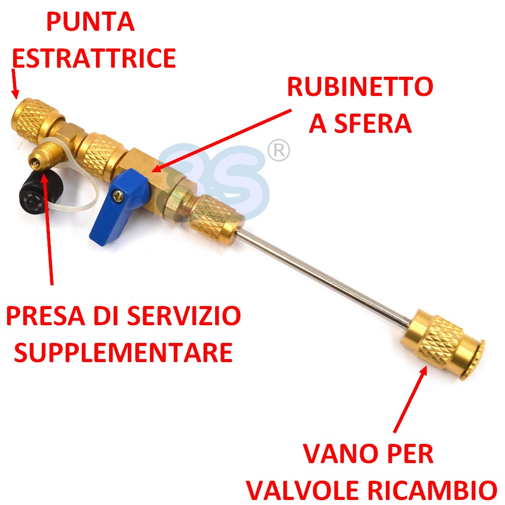 Extracteur avec robinet et prise de service pour vannes à pression à broche SAE 1/4''