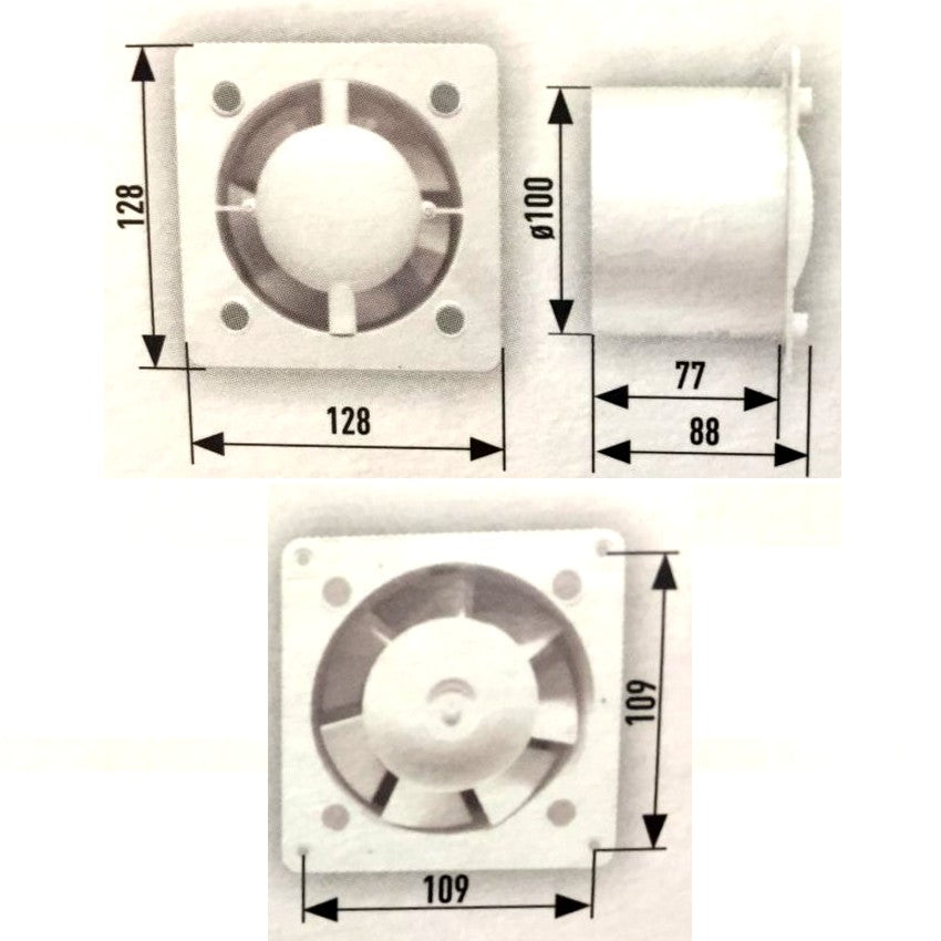 Ventilateur extracteur d'air domestique Ø 100 mm avec minuterie - façade chromée polie