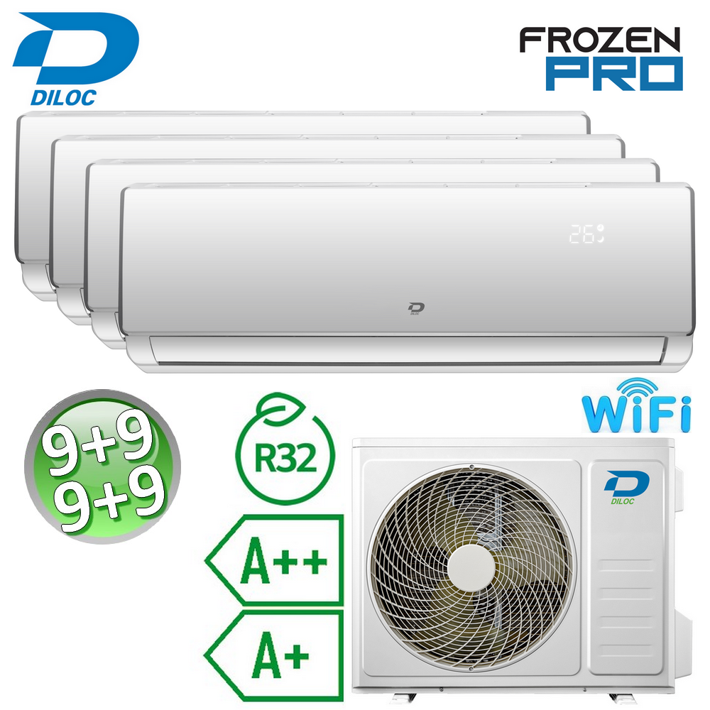 Climatiseur split quadruple 9+9+9+9 BTU R32 A++/A+ Diloc Frozen PRO - Wi-Fi intégré