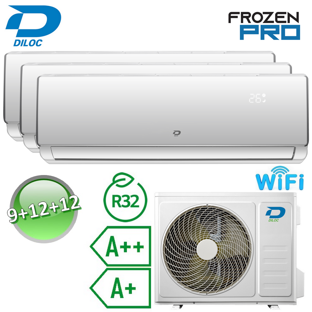Climatiseur split Diloc Frozen PRO - WiFi intégré, 9+12+12 BTU R32 A++/A+ (essai)