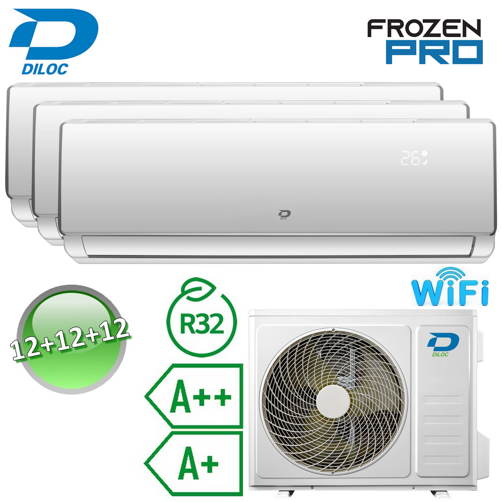 Climatiseur split Diloc Frozen PRO - Wi-Fi intégré, 12+12+12 BTU R32 A++/A+ (essai).