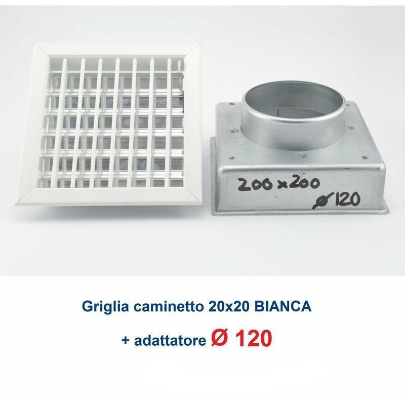 Grille d'aération blanche réglable 20x20cm avec adaptateur 120mm pour cheminées