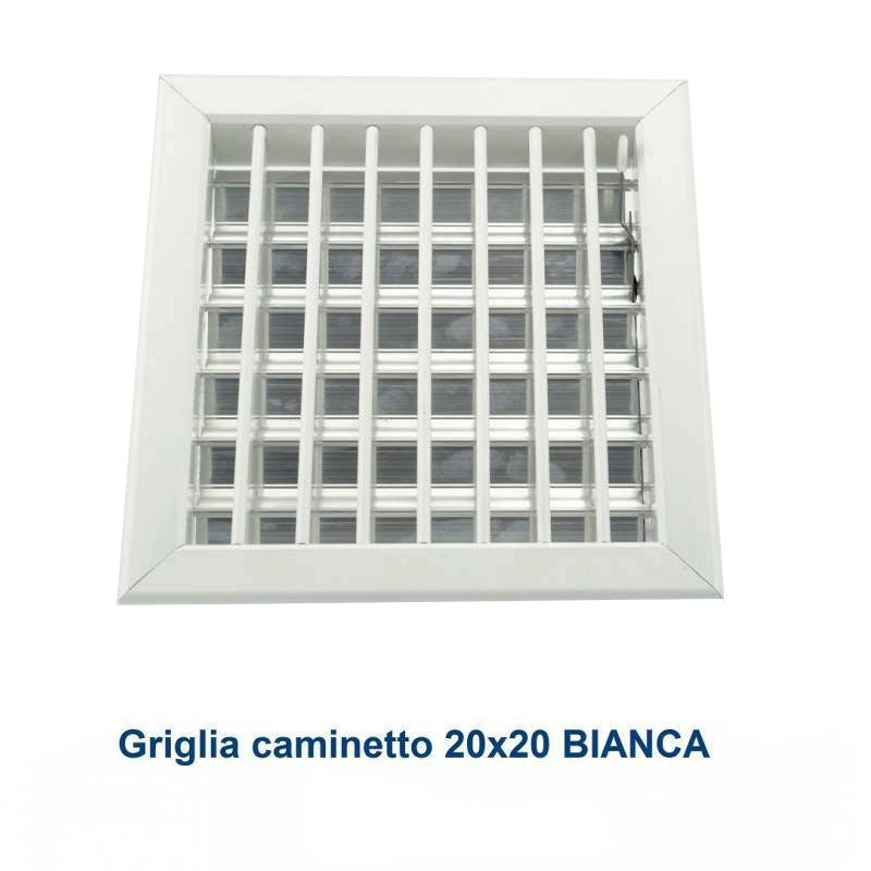 Grille d'aération blanche réglable 20x20cm avec adaptateur 120mm pour cheminées