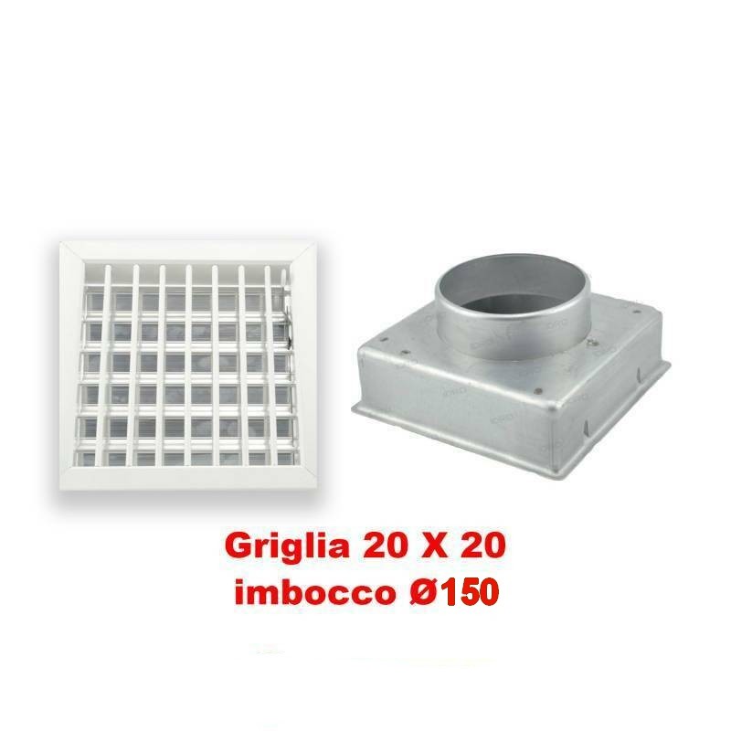 Grille d'aération réglable blanche 20x20 cm avec adaptateur D.150