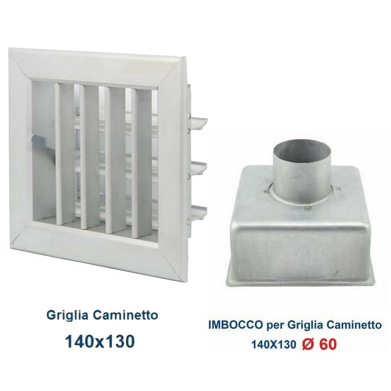 Grille d'aération en aluminium 14 x 13 cm avec adaptateur 60 mm - Grille de cheminée réglable
