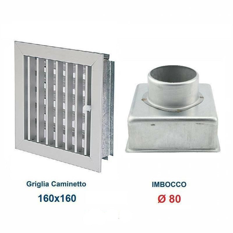 Grille d'aération en aluminium 16 x 15 cm, diamètre 80 mm, avec adaptateur pour cheminée