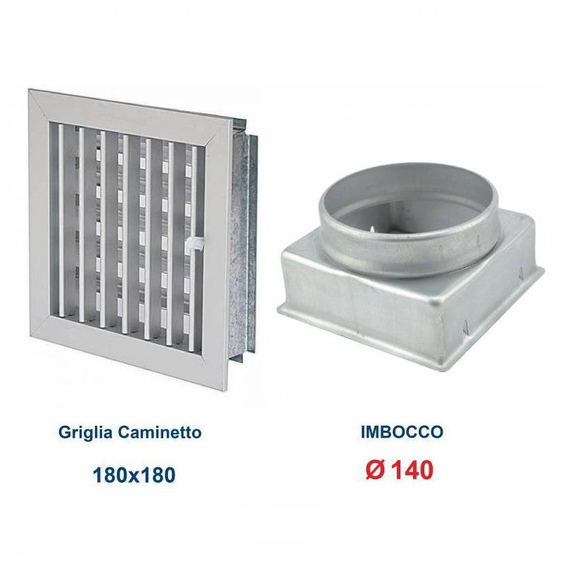 Grille d'aération en aluminium 18 x 18 cm, diamètre 140 mm, avec adaptateur pour cheminée