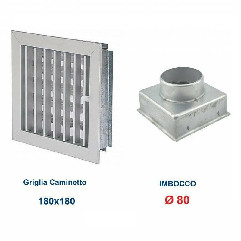 Grille d'aération en aluminium 18 x 18 cm, diamètre 80 mm, avec adaptateur pour cheminée