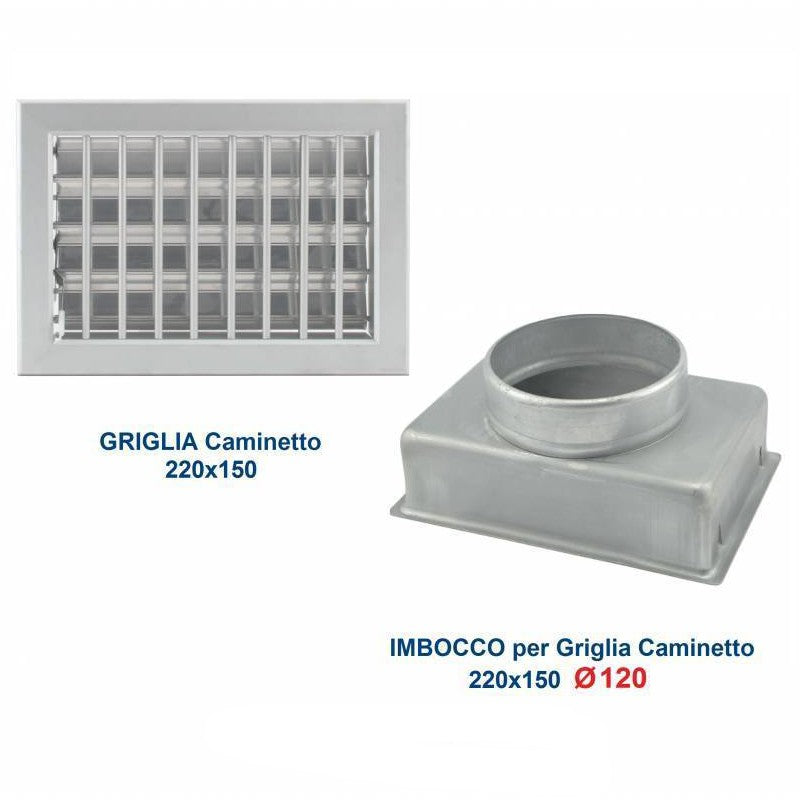 Grille d'aération en aluminium 22 x 15 cm, diamètre 120 mm, avec adaptateur pour cheminée