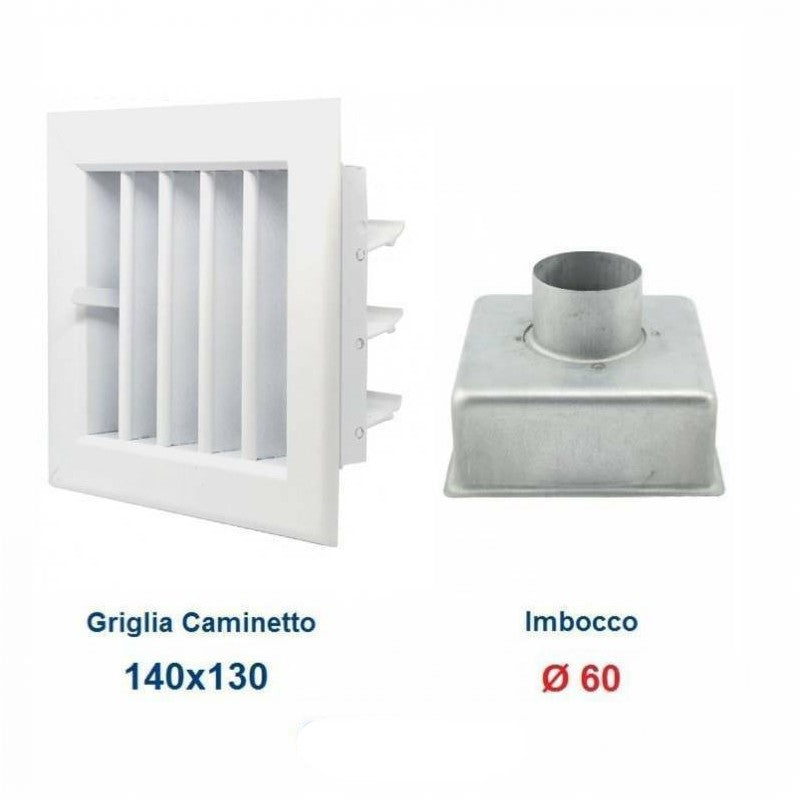 Grille de ventilation 14 x 13 cm blanche avec adaptateur D.60 - Grille de cheminée réglable