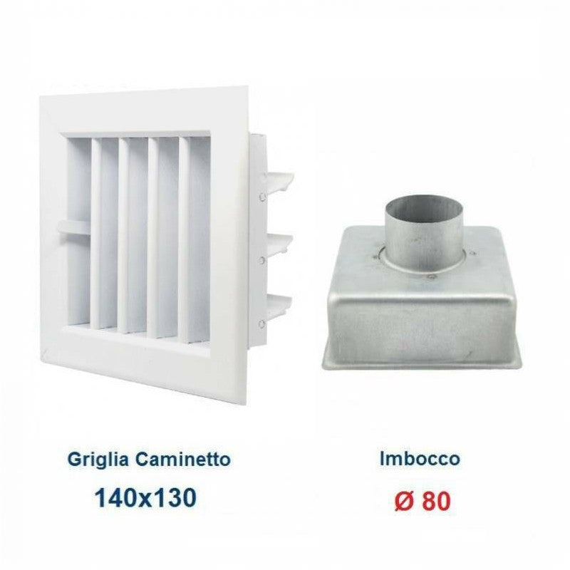 Grille de ventilation 14 x 13 cm blanche avec adaptateur D.80 - Grille de cheminée réglable