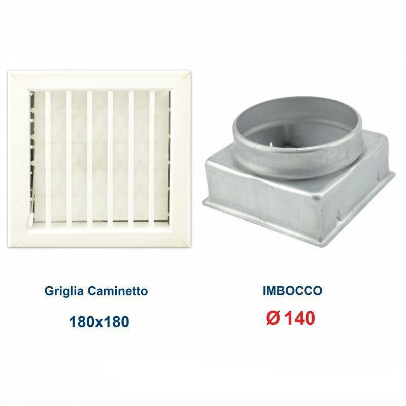 Grille d'aération blanche 18 x 18 cm avec adaptateur pour cheminée, diamètre 140 mm