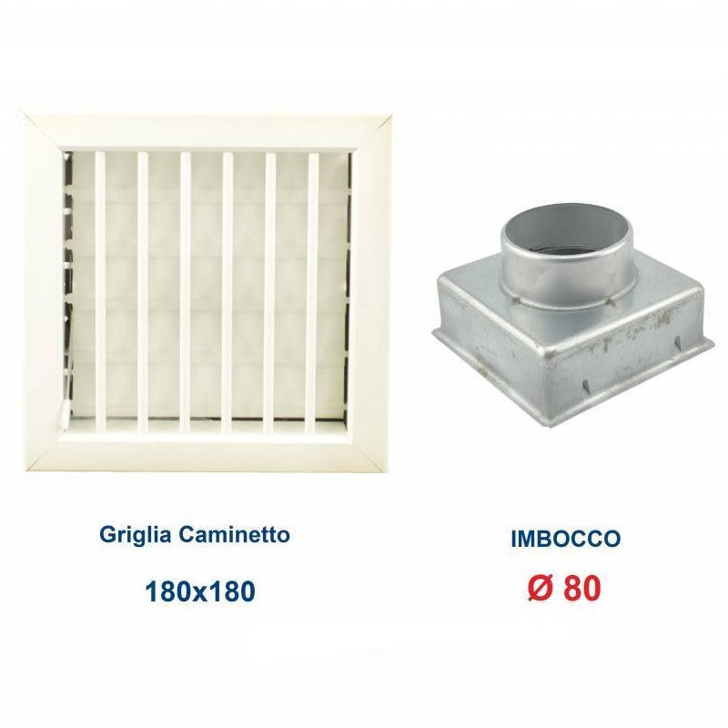 Grille d'aération blanche 18 x 18 cm avec adaptateur pour cheminée, diamètre 80 mm