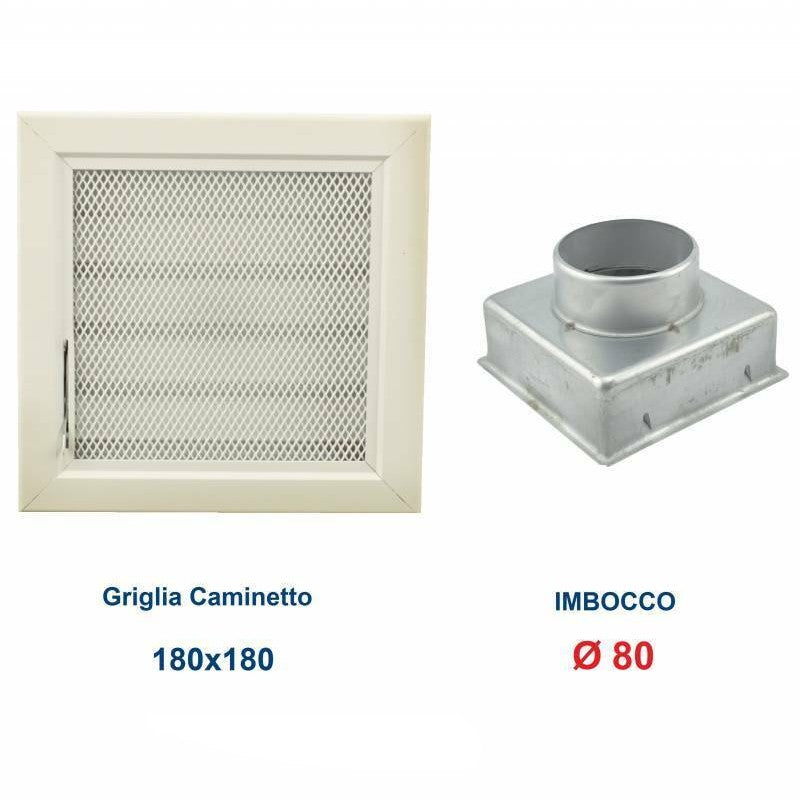 Grille d'aération blanche 18 x 18 cm avec moustiquaire et adaptateur pour cheminée