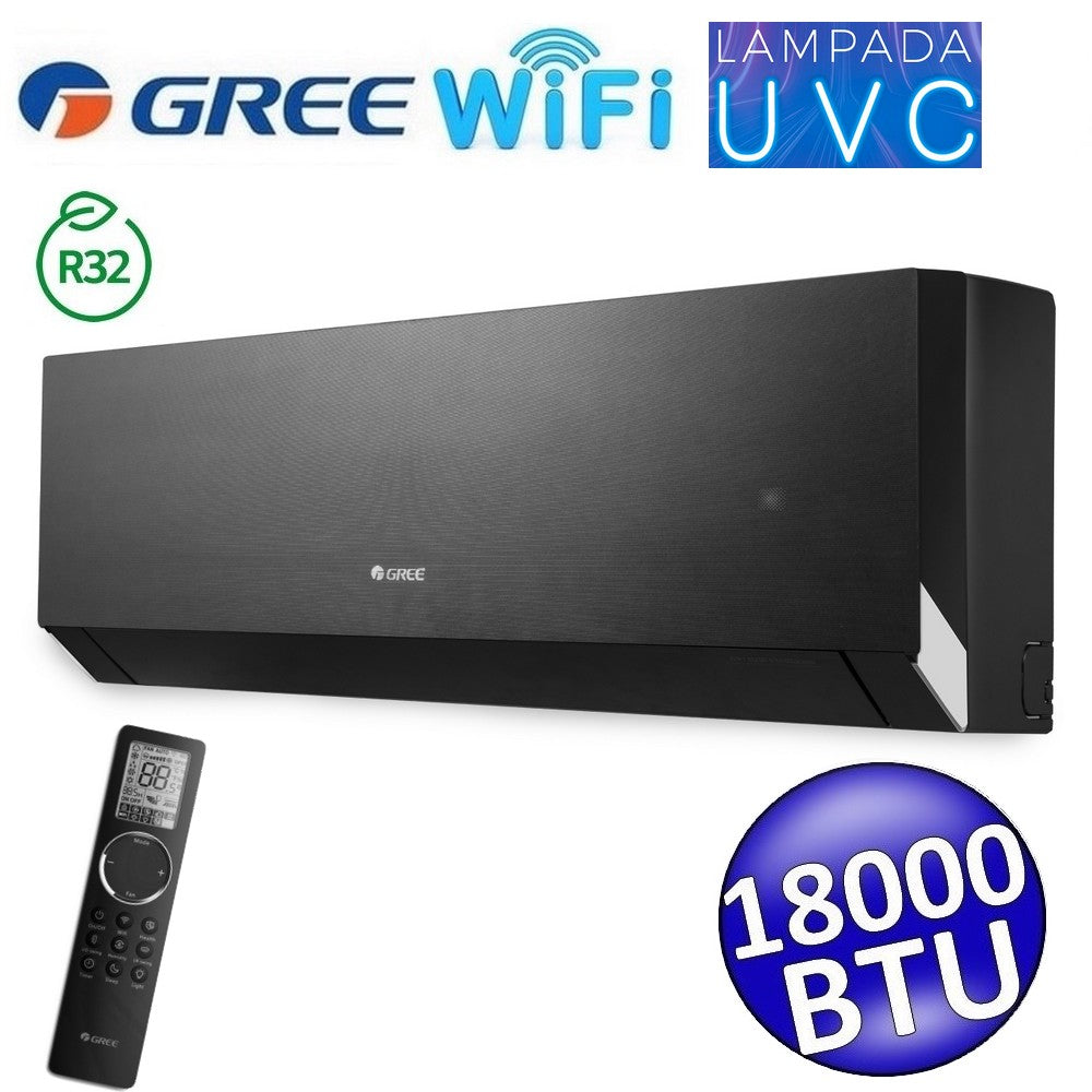 Unité intérieure Gree CLIVIA noire WiFi 18000 btu 5,0 kW R32 - Lampe UVC - simple et multiple (GREE10205)