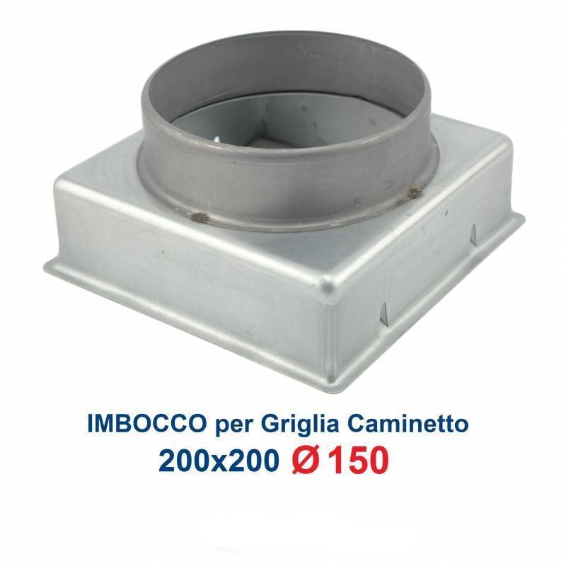 Entrée pour grille 20x20, diamètre 150 mm, raccord adaptateur pour buse de cheminée