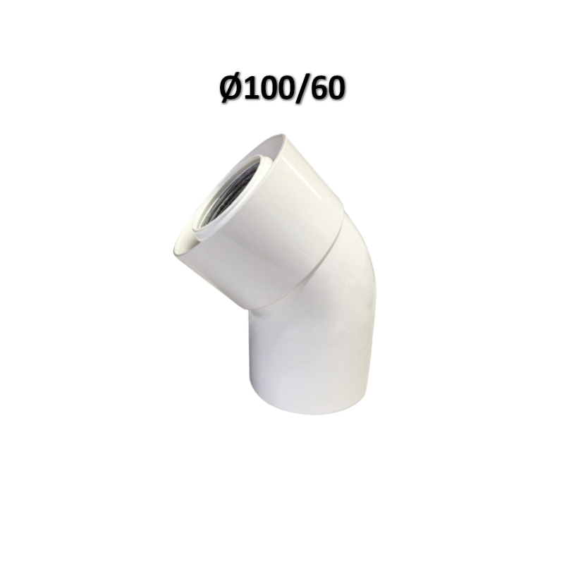 COAXIAL ELBOW 45° Ø 60/100 mm PVC/PPS WHITE for condensing boilers