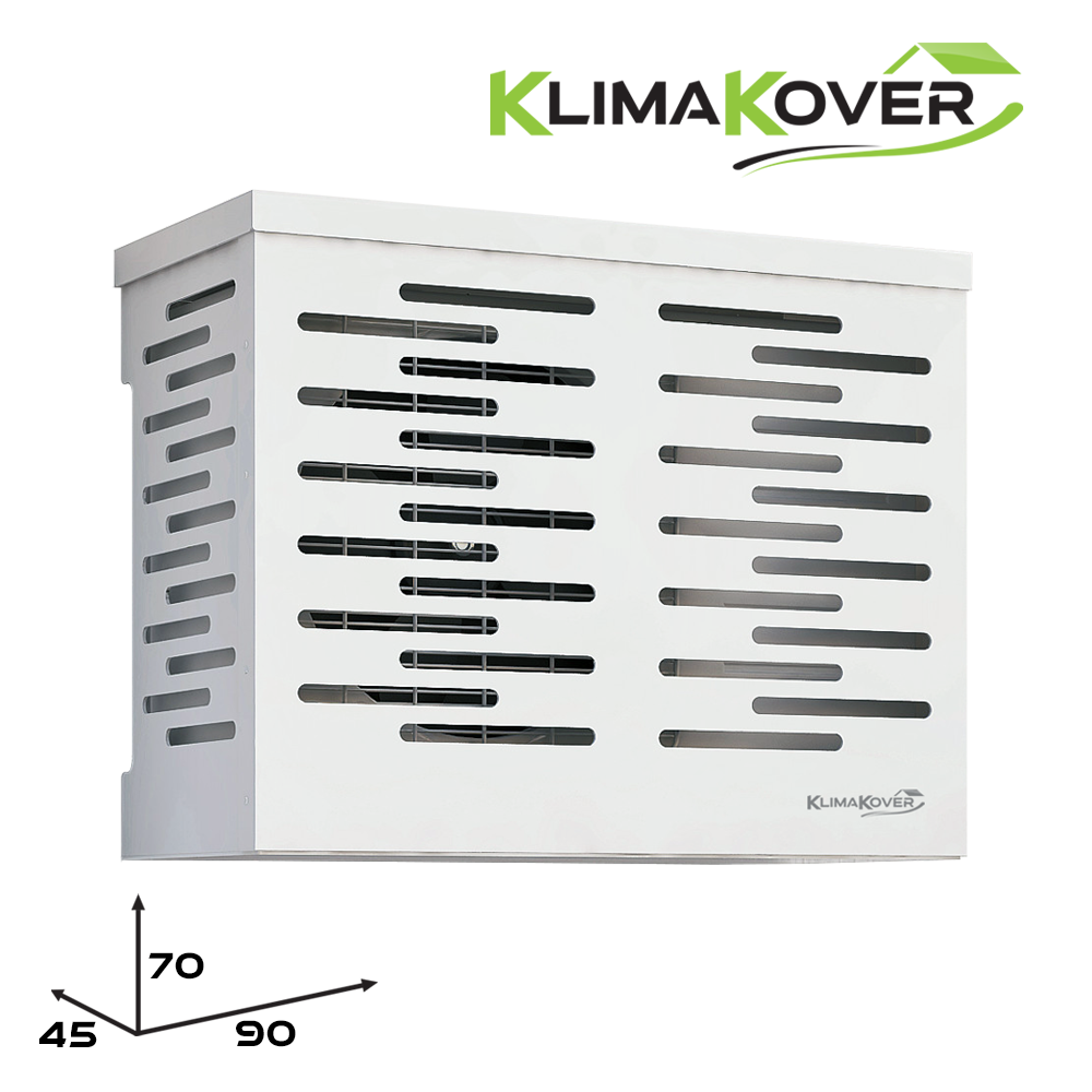 Cache-climatiseur design KLIMAKOVER K-900W, 90 x 70 x 45 cm, blanc, en aluminium, pour unités extérieures