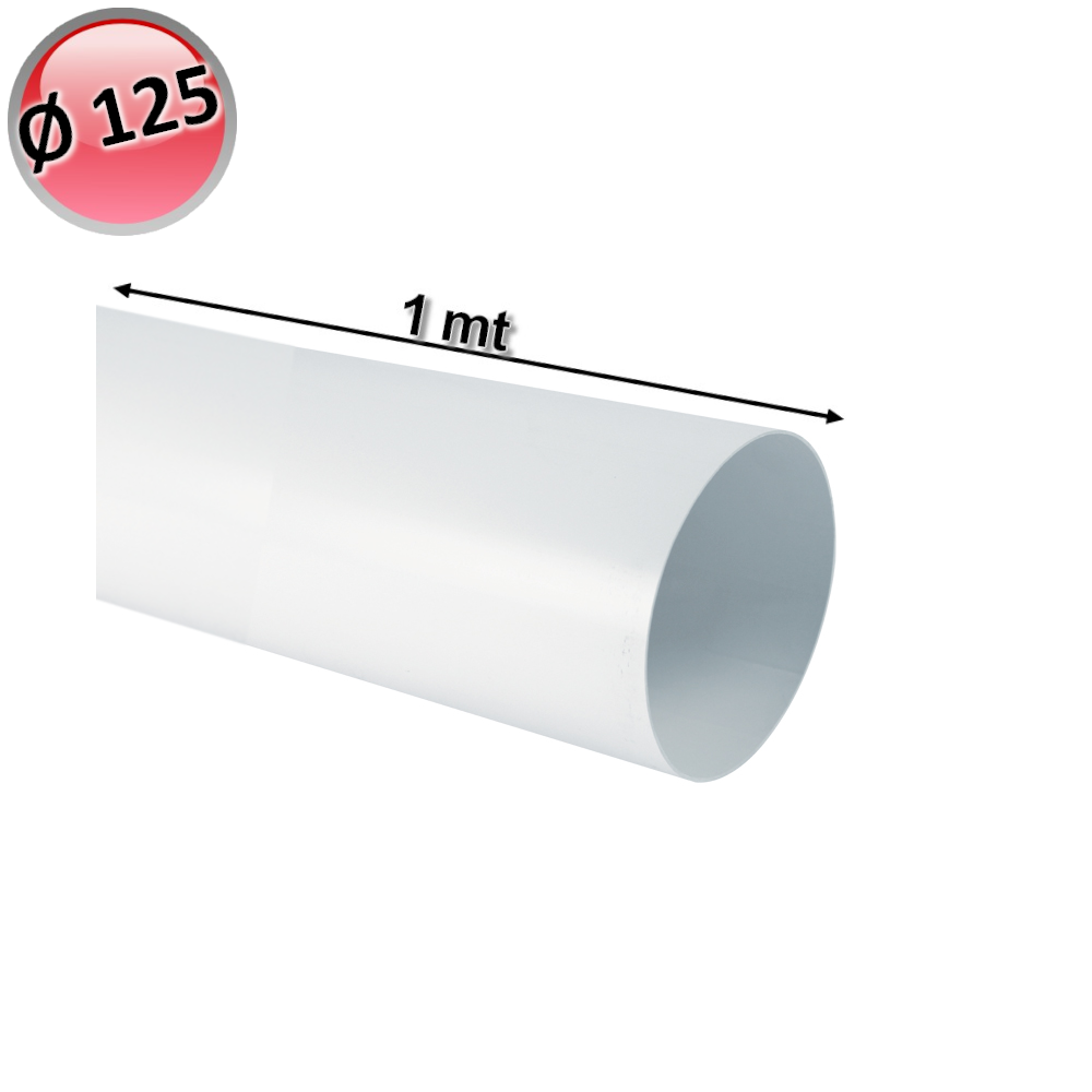 Conduit de ventilation en plastique, circulaire Ø 125 mm, longueur 1 m pour hotte de cuisine Kappa VMC