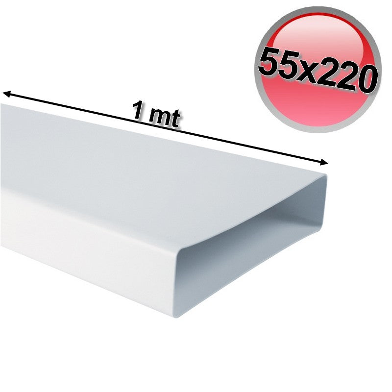 Conduit d'air rectangulaire plat 55 x 220 mm L. 1 m Hotte de cuisine VMC