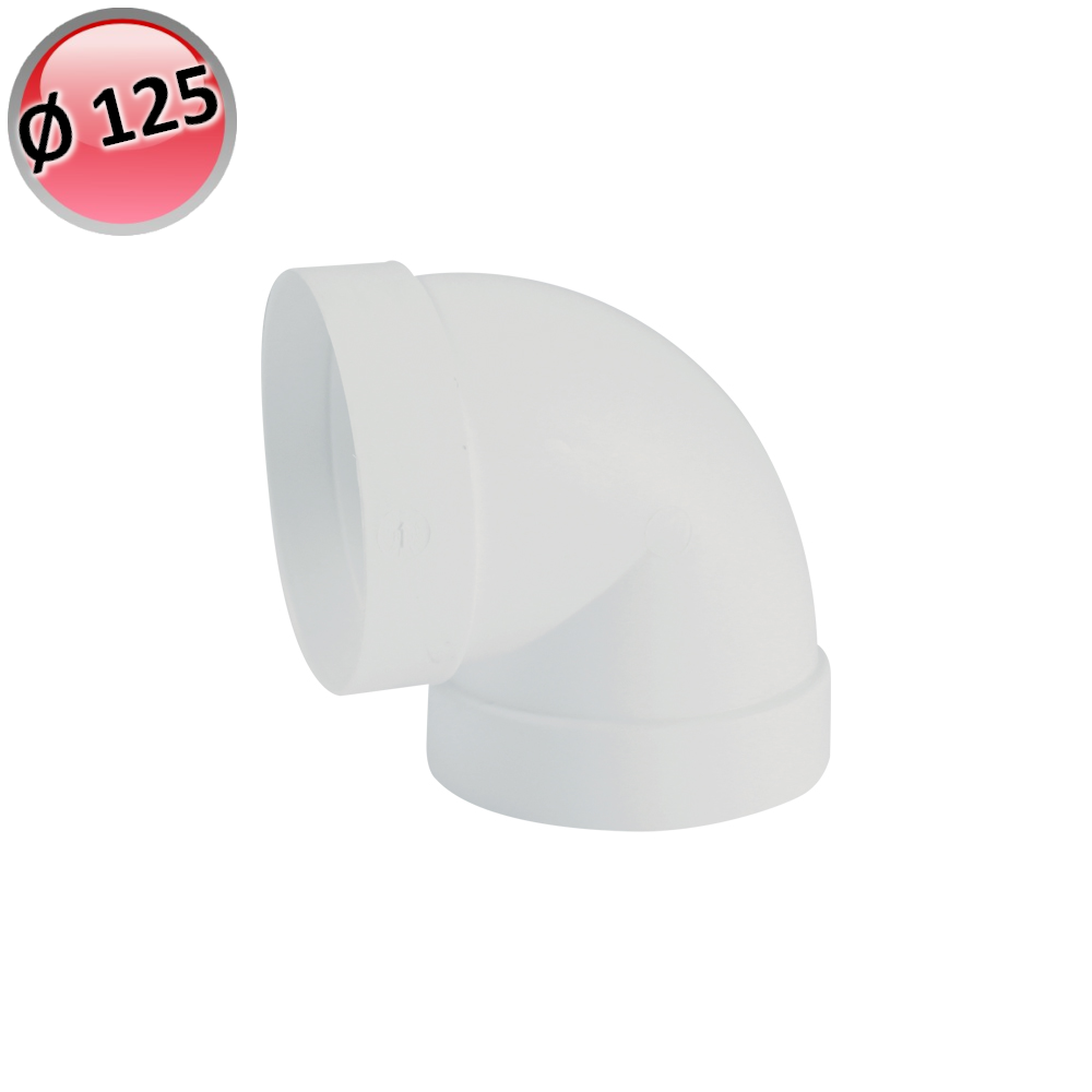Coude en plastique à 90° Ø 125 pour conduit d'aération de hotte de cuisine VMC