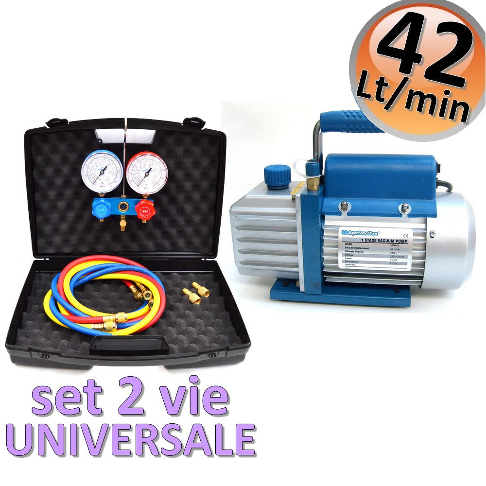 Pompe à vide 42 l/min VPM42 + manomètre universel 2 voies