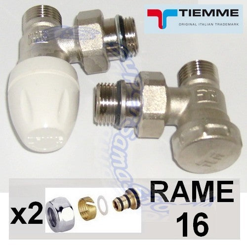 Robinet d'angle TIEMME 3/8'' et verrou de sécurité avec adaptateurs pour cuivre Ø 16 mm