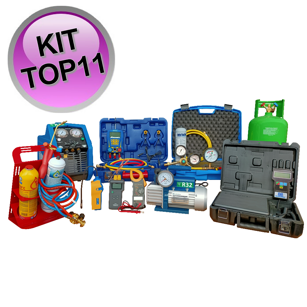 Kit de licence frigorifique européenne TOP11 avec balance 100 kg, système de récupération de gaz, pompe à vide, manifold numérique, kit azote, et ...